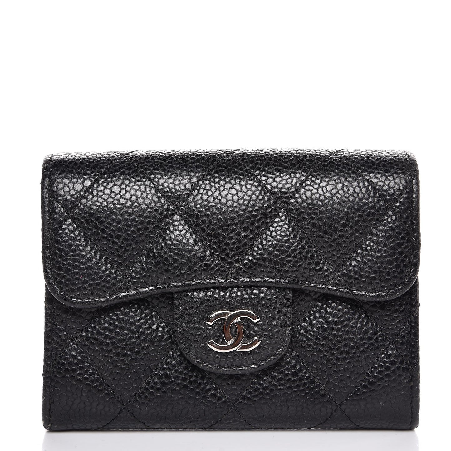 Caviar Quilted Flap Card Holder Wallet Black