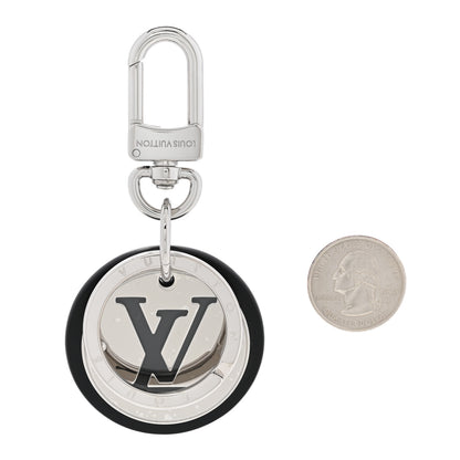 Louis Vuitton LOUIS VUITTON Metal Calfskin LV Cut Circle Bag Charm Key Holder Silver 2 of 5