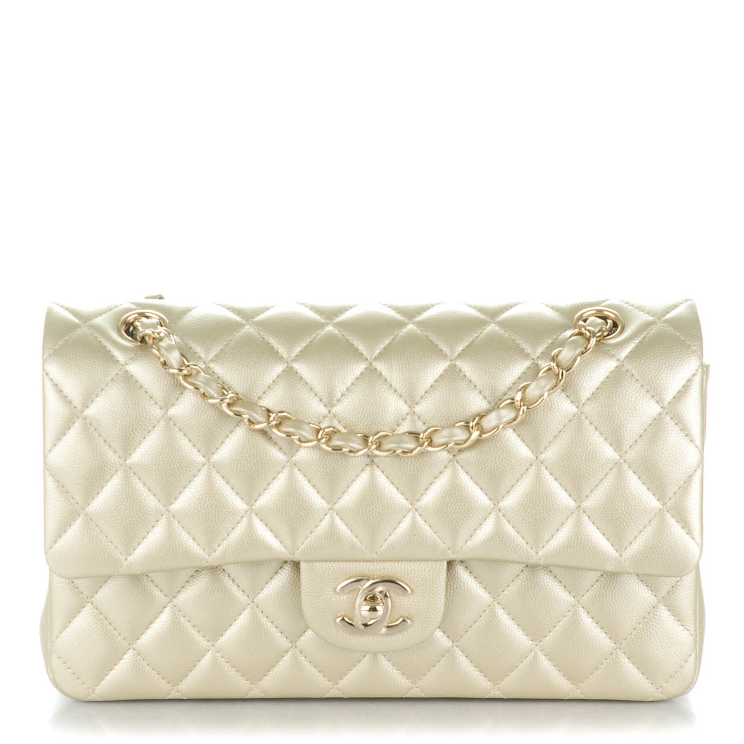 Chanel Metallic Caviar Quilted Medium Double Flap Light Gold 1 of 8
