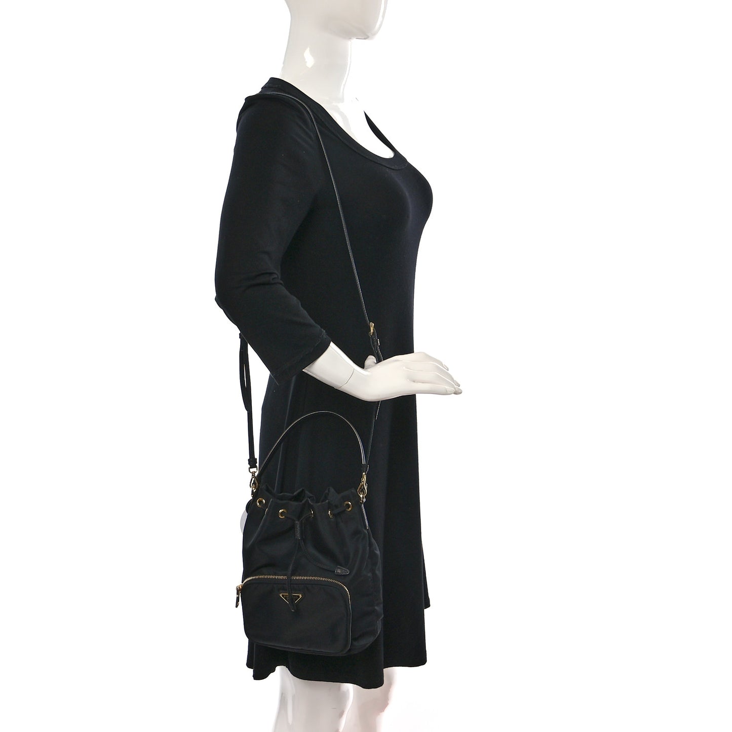 Re-Nylon Saffiano Duet Bucket Crossbody Bag Black