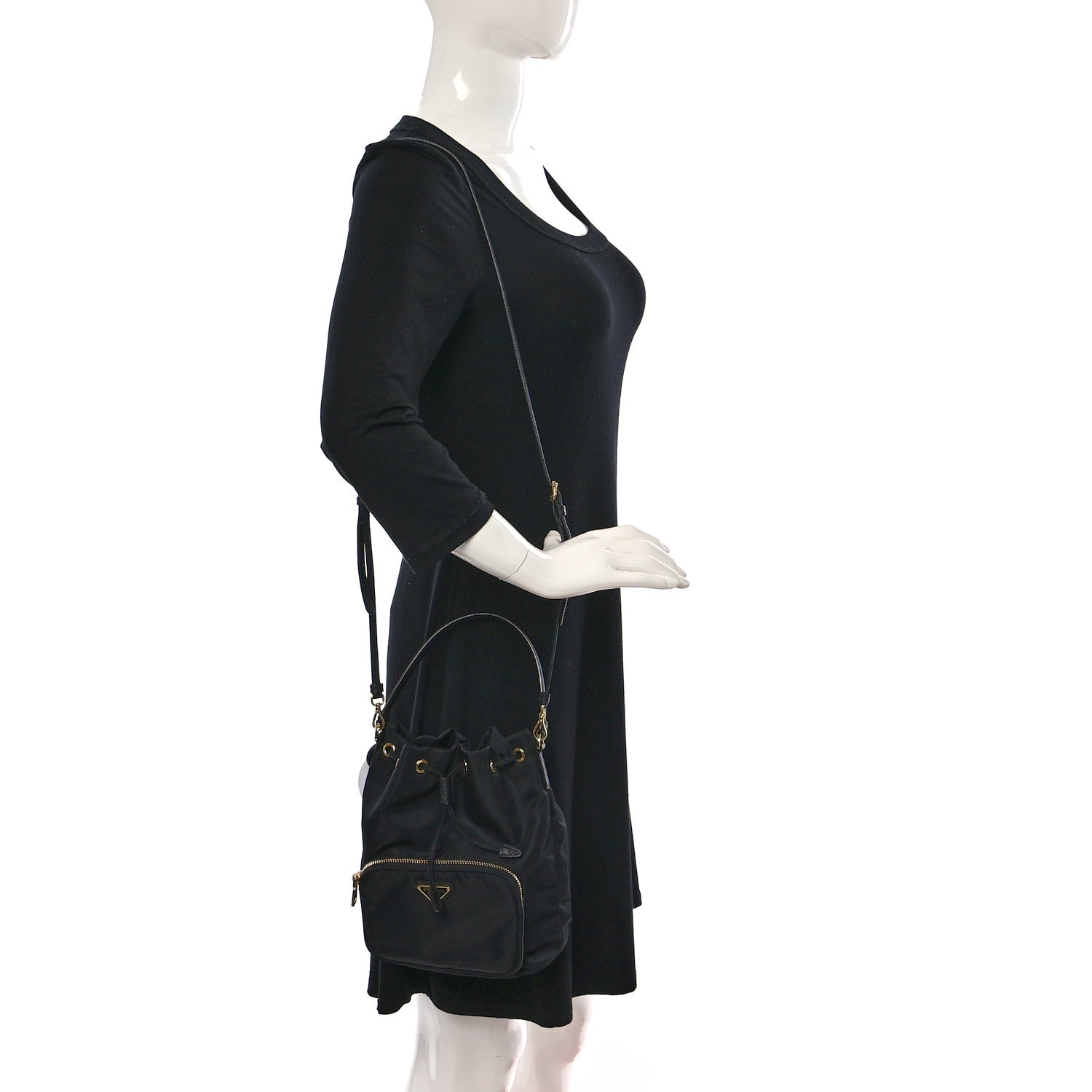 Prada Re-Nylon Saffiano Duet Bucket Crossbody Bag Black 2 of 8