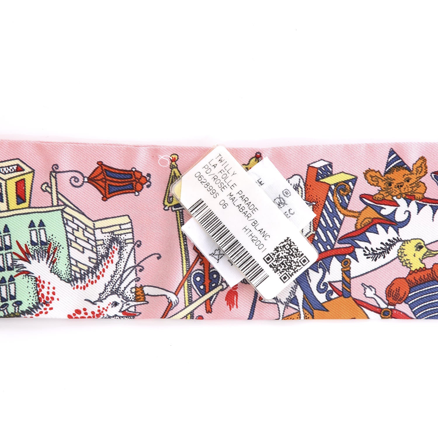 Hermes Silk La Folle Parade Twilly Rose Malabar White 4 of 4