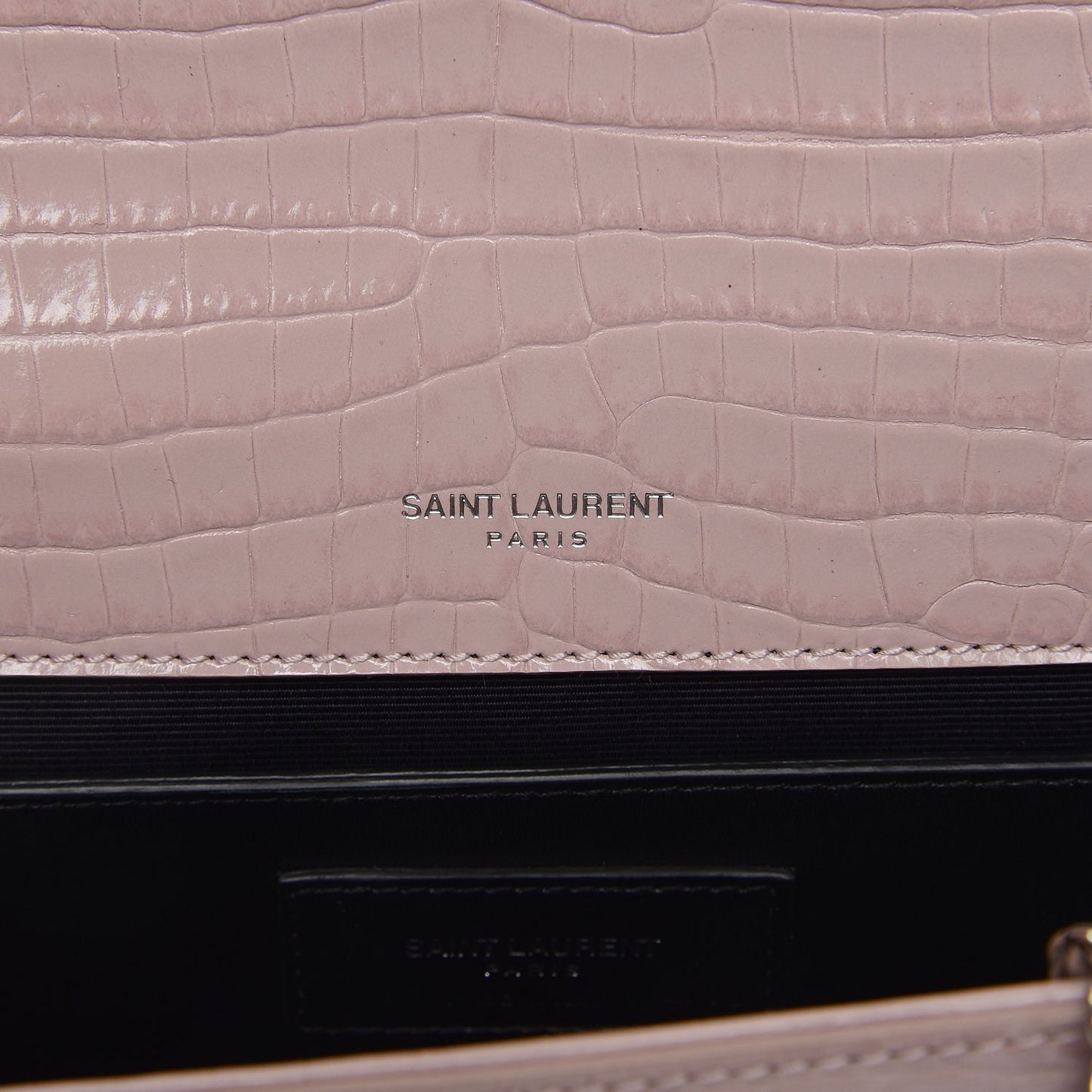 Calfskin Crocodile Embossed Medium Classic Monogram Kate Tassel Satchel Powder Pink