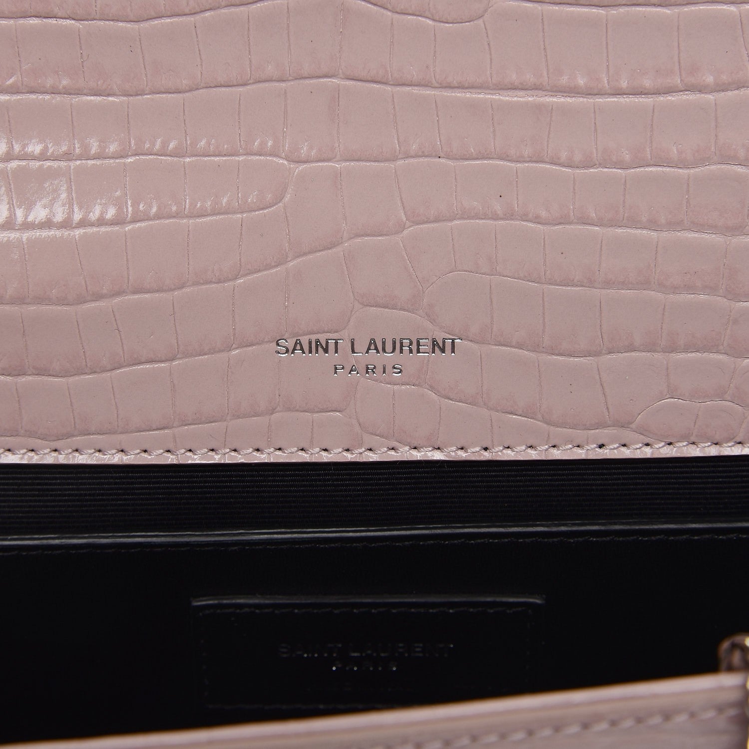 Saint Laurent Calfskin Crocodile Embossed Medium Classic Monogram Kate Tassel Satchel Powder Pink 6 of 7