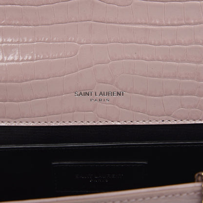 Saint Laurent Calfskin Crocodile Embossed Medium Classic Monogram Kate Tassel Satchel Powder Pink 6 of 7