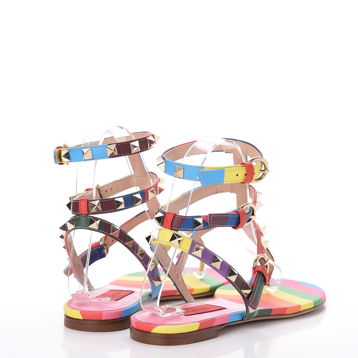 Valentino Garavani Calfskin 1973 Rockstud Ankle Wrap Flat Thong Sandals 36.5 Multicolor 4 of 7