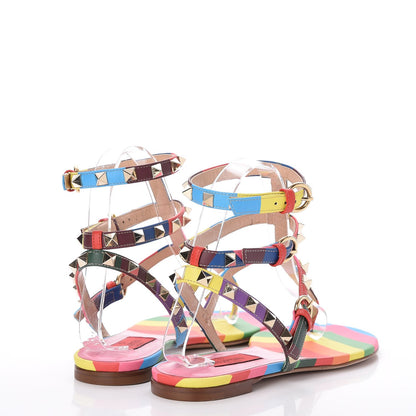 Valentino Garavani Calfskin 1973 Rockstud Ankle Wrap Flat Thong Sandals 36.5 Multicolor 4 of 7