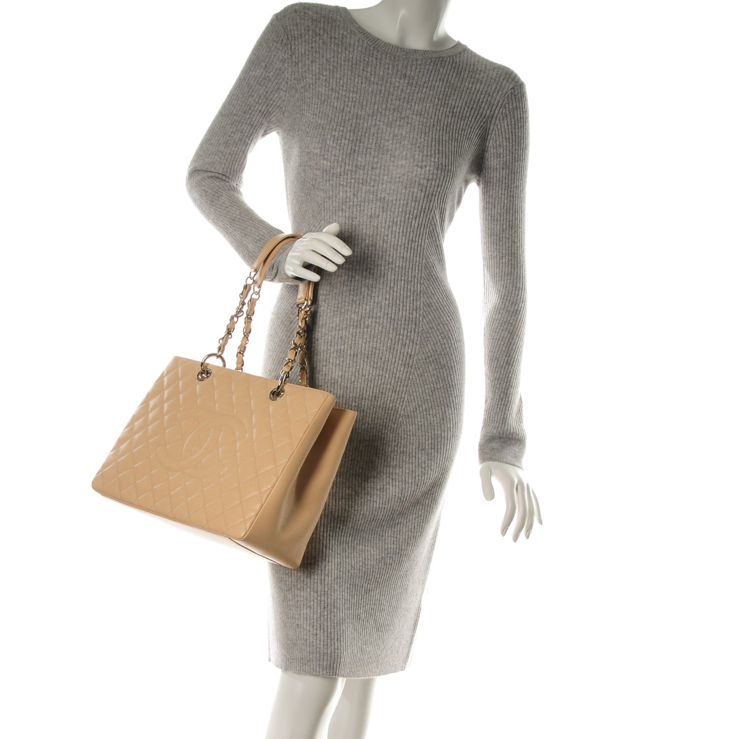 Caviar Quilted Grand Shopping Tote GST Beige Clair