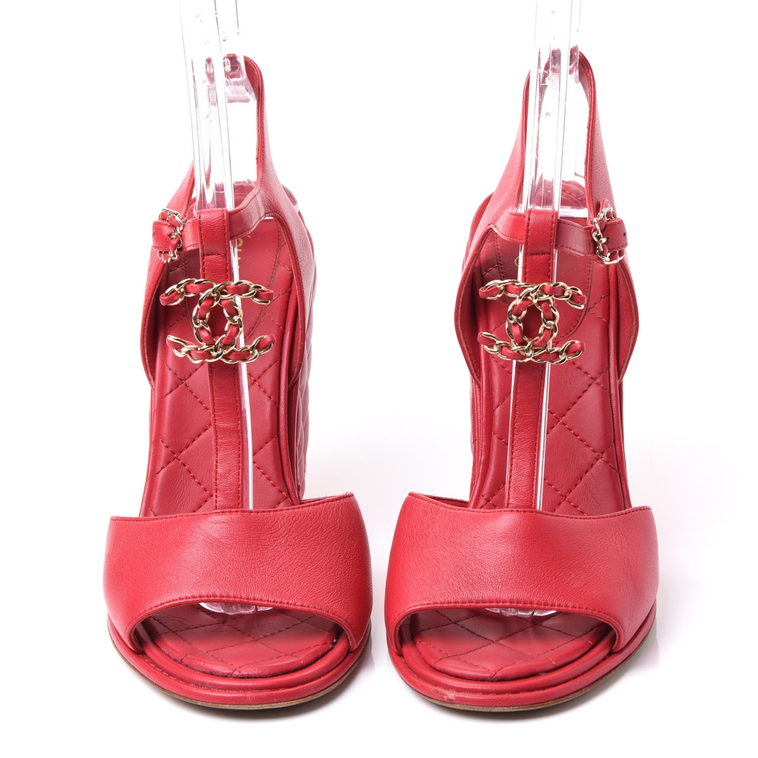 Chanel Lambskin Quilted Chain CC Wedge Sandals 40 Red 3 of 10