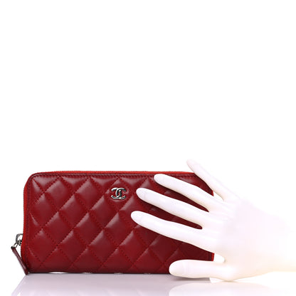 Chanel Lambskin Quilted Gusset Zip Around Wallet Red 2 of 25