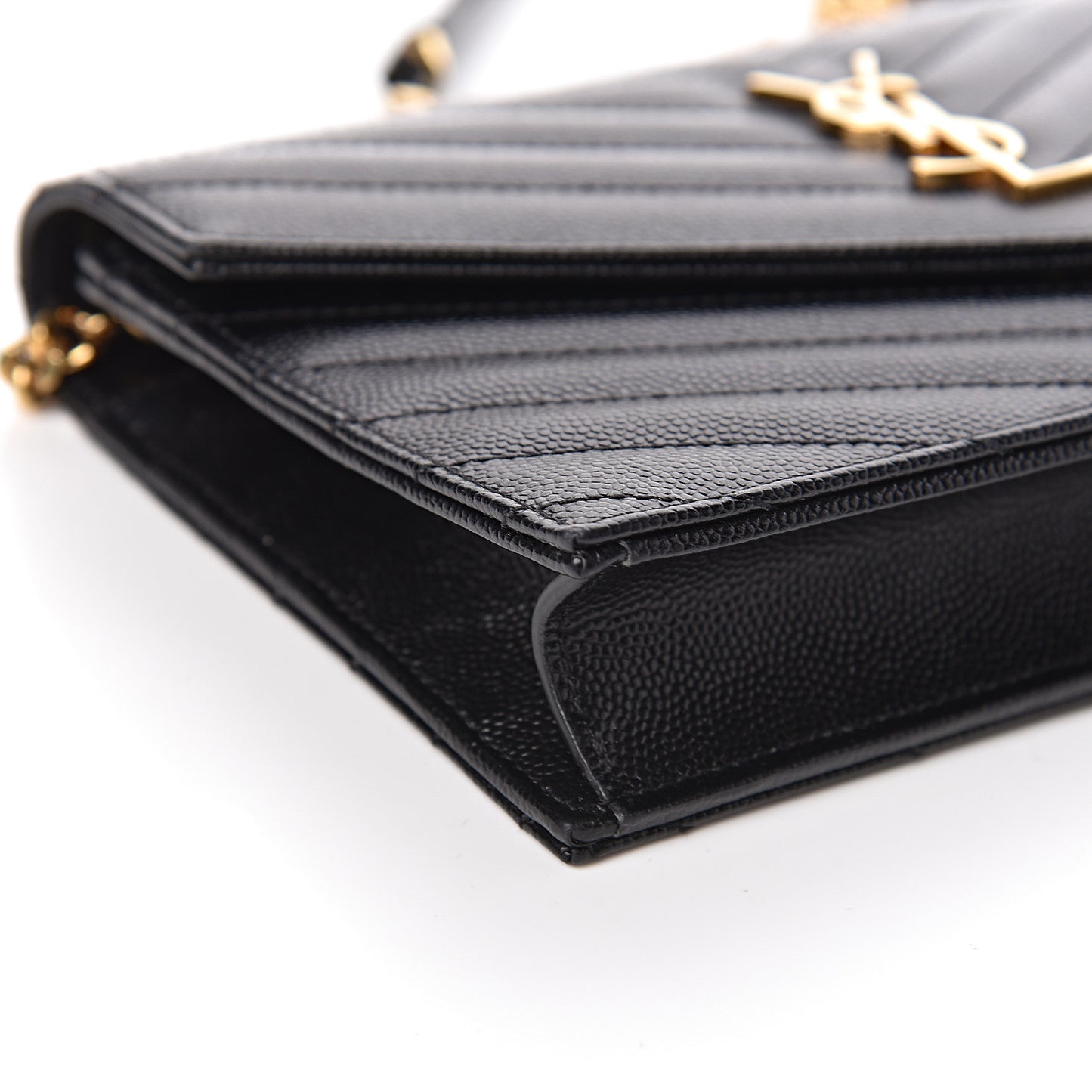 Grain De Poudre Matelasse Chevron Monogram Envelope Chain Wallet Black