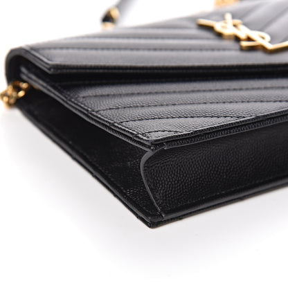 Saint Laurent Grain De Poudre Matelasse Chevron Monogram Envelope Chain Wallet Black 7 of 10