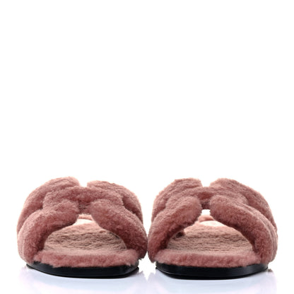 Hermes Woolskin Oran Sandals 37.5 Rose Aube 2 of 5