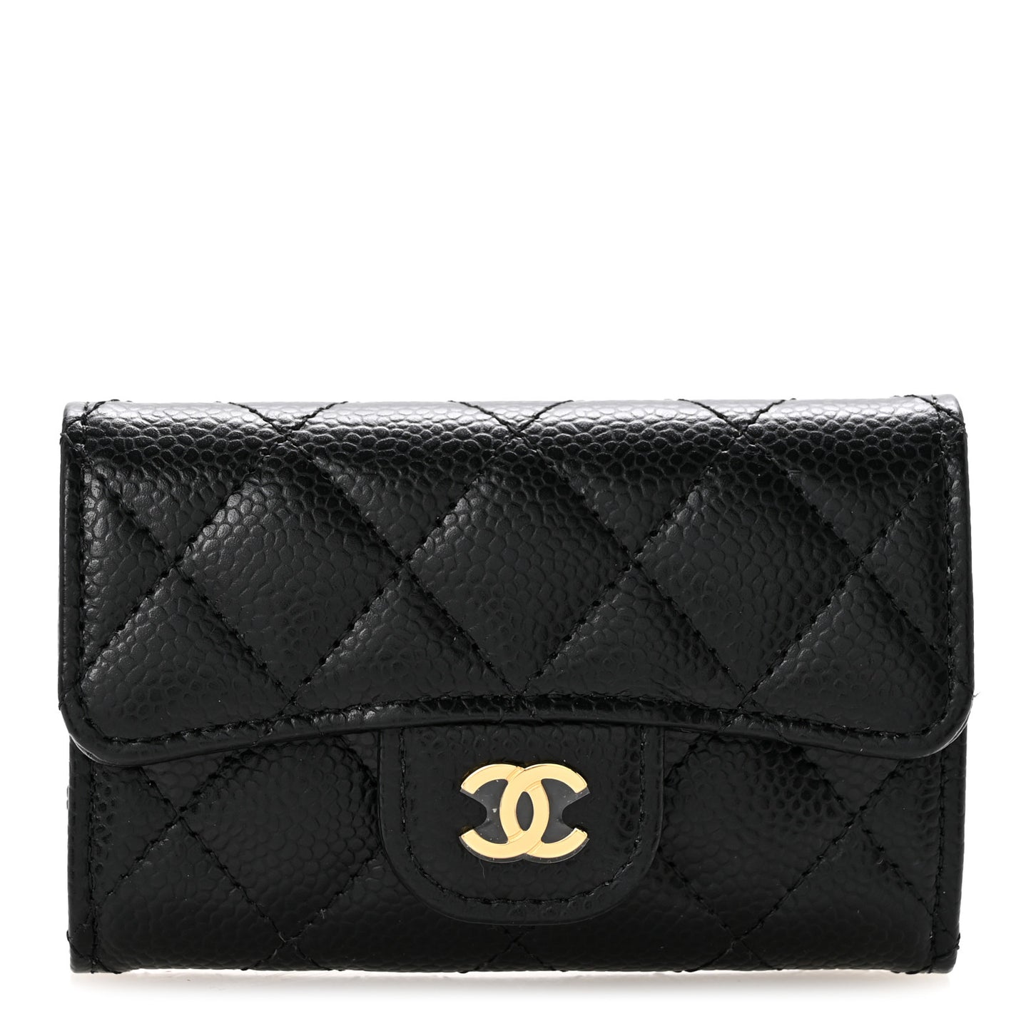 Caviar Quilted Flap Card Holder Wallet Black