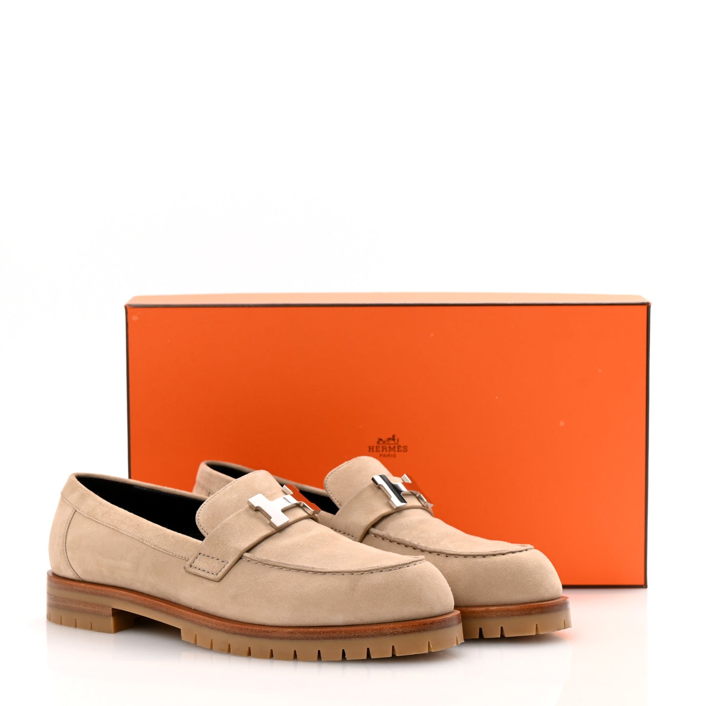 Suede Goatskin Womens Faubourg Loafers 38 Beige Argile