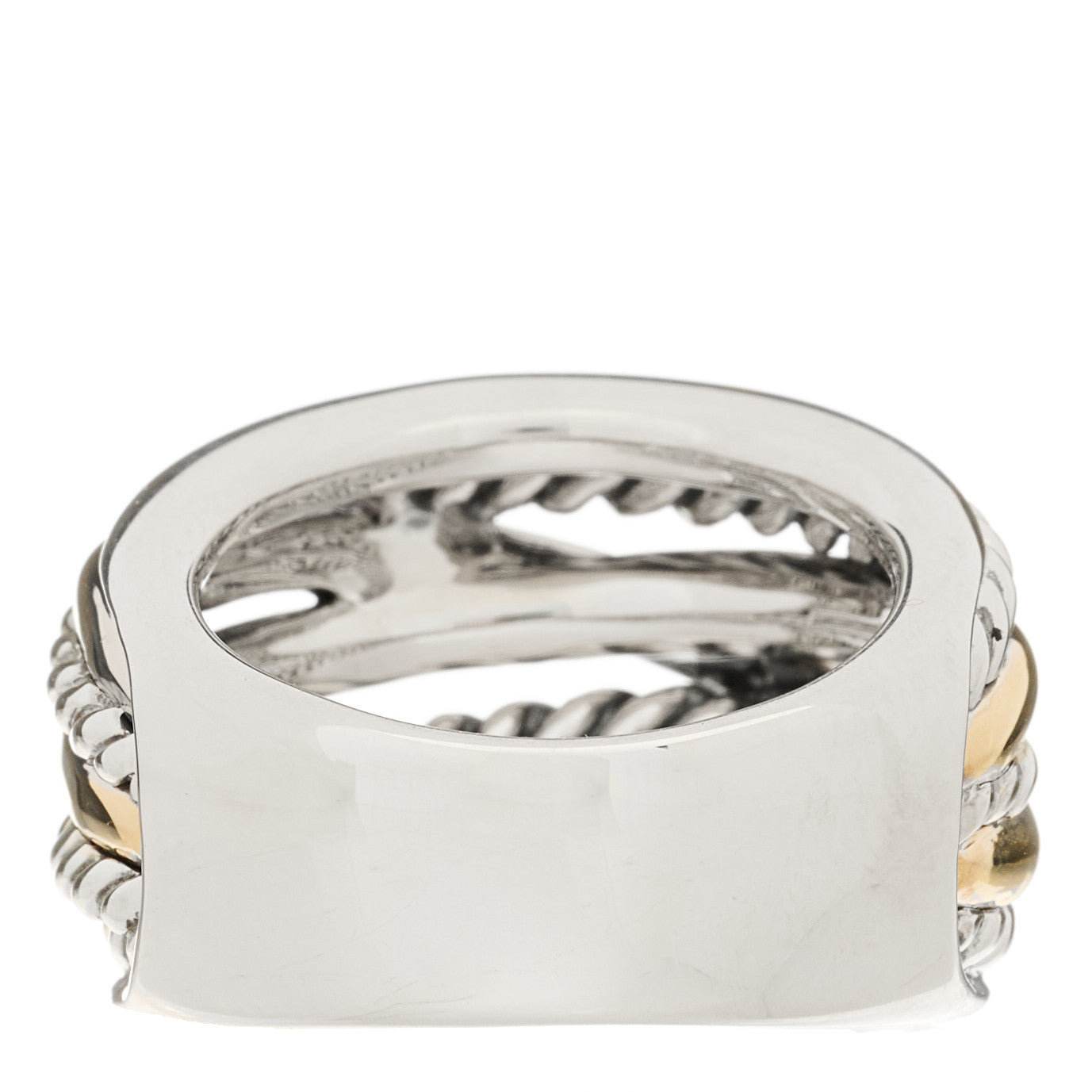 David Yurman Sterling Silver 14K Yellow Gold Wide Crossover Ring 54 7 3 of 4