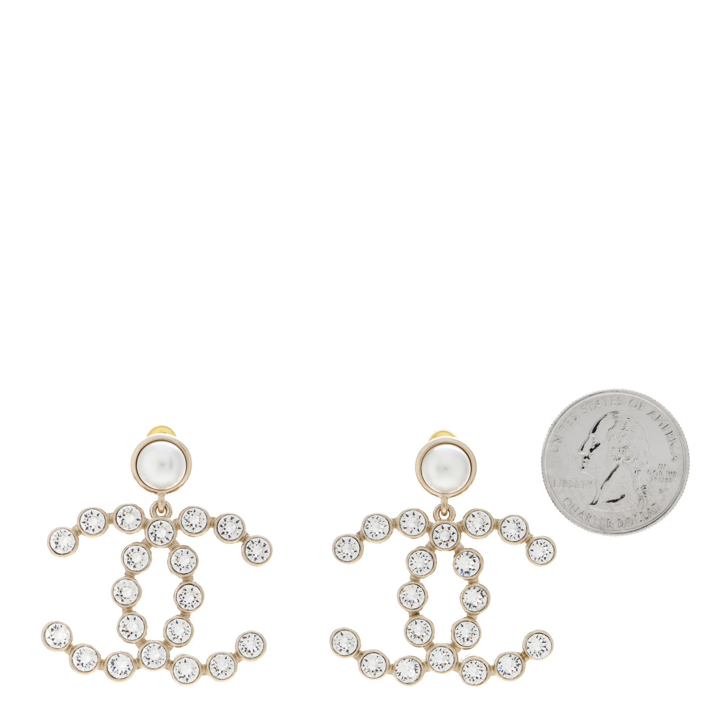 Crystal Pearl Large CC Drop Earrings Gold