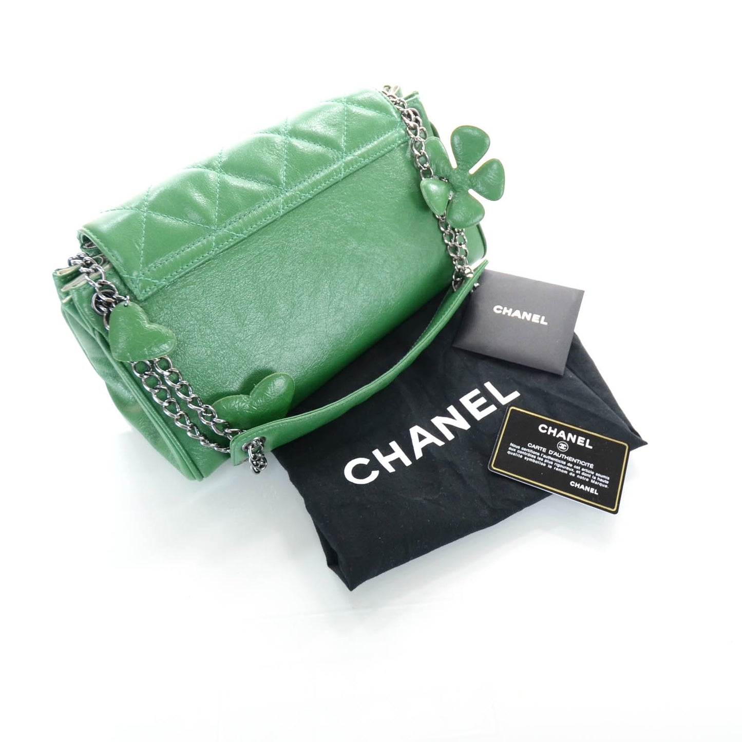 Leather Quilted Heart and Clove Flap Bag Green