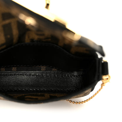 Fendi Fabric Jacquard FF 1974 Nano Maxi Buckle Baguette Charm Tobacco Moro Black 5 of 12