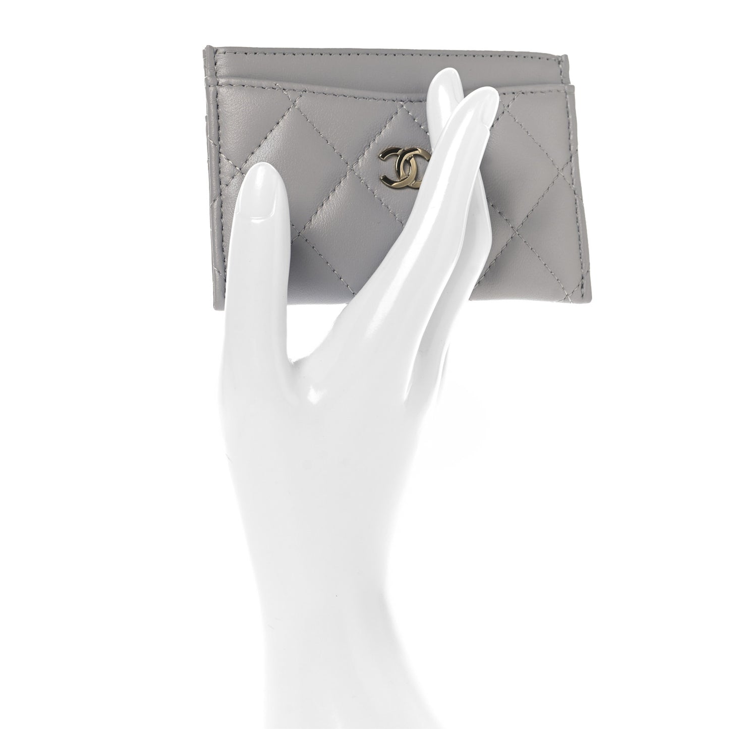 Lambskin Quilted Card Holder Grey