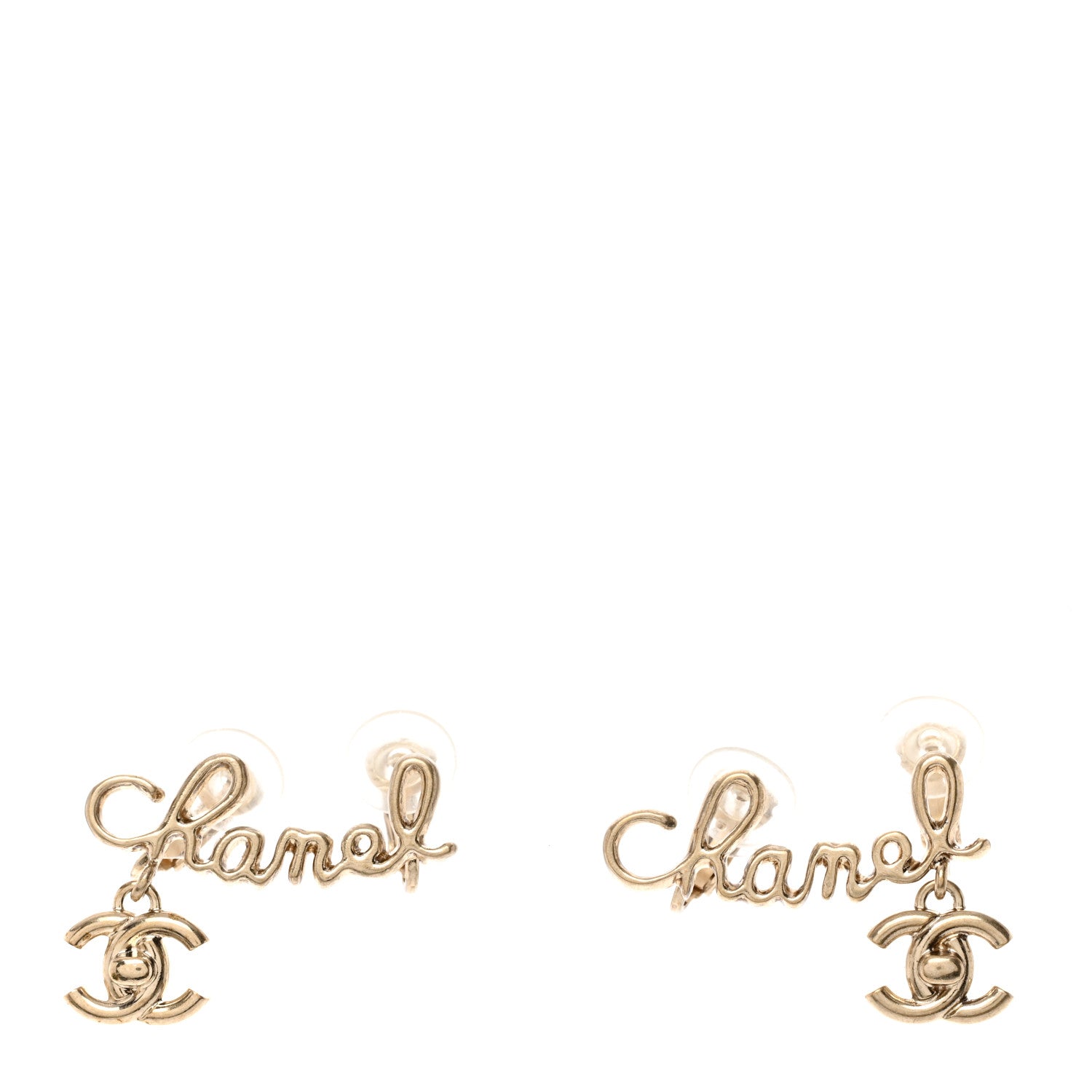 Chanel Metal Logo CC Turnlock Clip On Earrings Gold 1 of 5