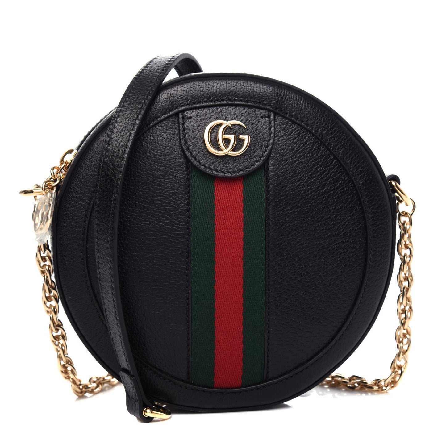 Grained Calfskin Web Mini Ophidia Round Shoulder Bag Black