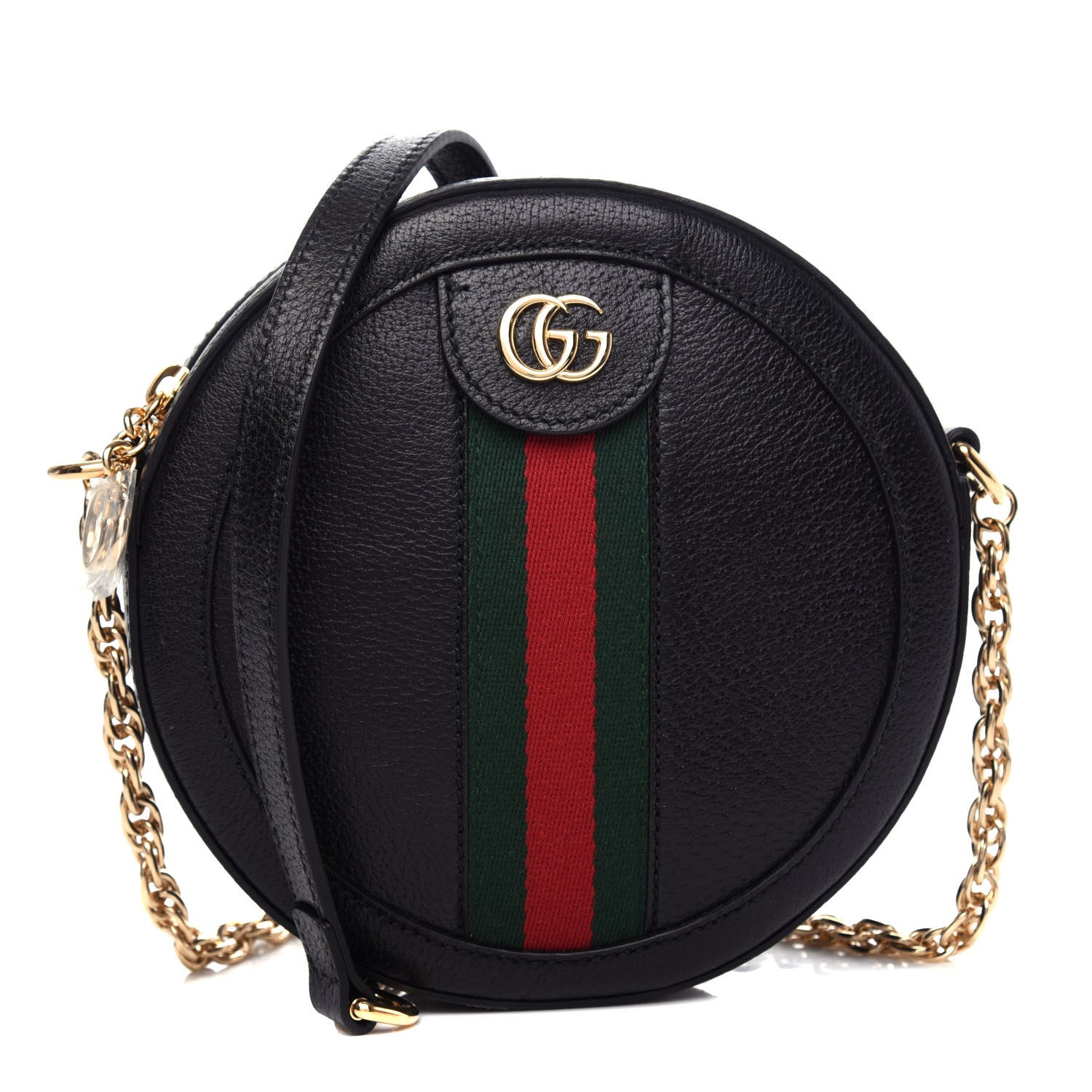 Gucci Grained Calfskin Web Mini Ophidia Round Shoulder Bag Black 1 of 10