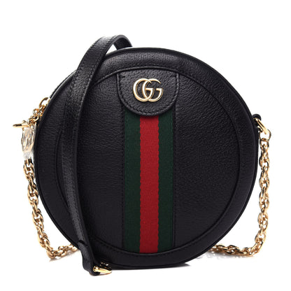 Gucci Grained Calfskin Web Mini Ophidia Round Shoulder Bag Black 1 of 10