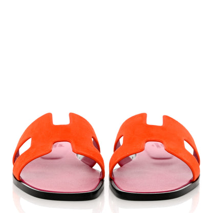 Hermes Suede Goatskin Oran Sandals 37 Orange Synthetique 2 of 9