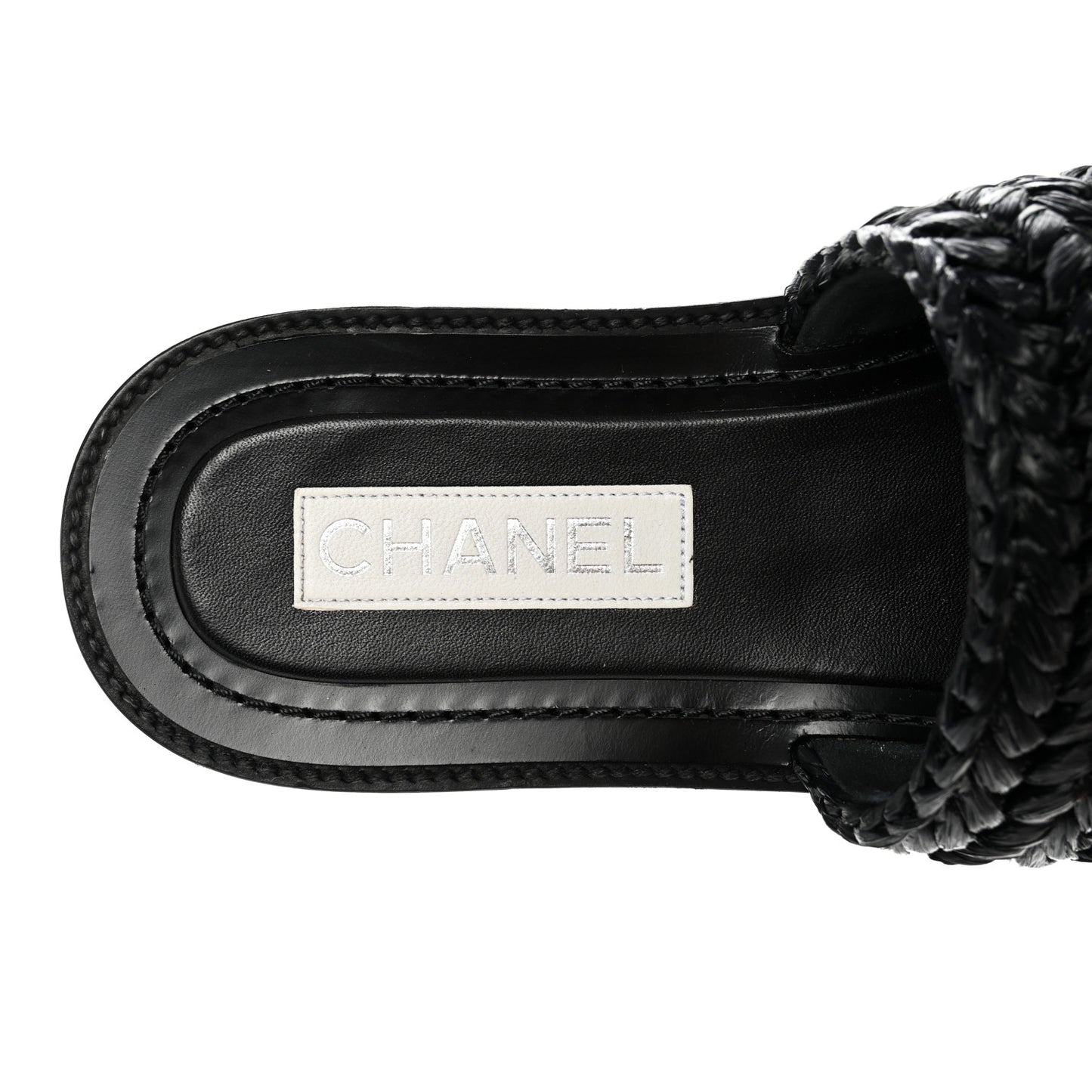 Raffia Crystal CC Mules Sandals 39 Black