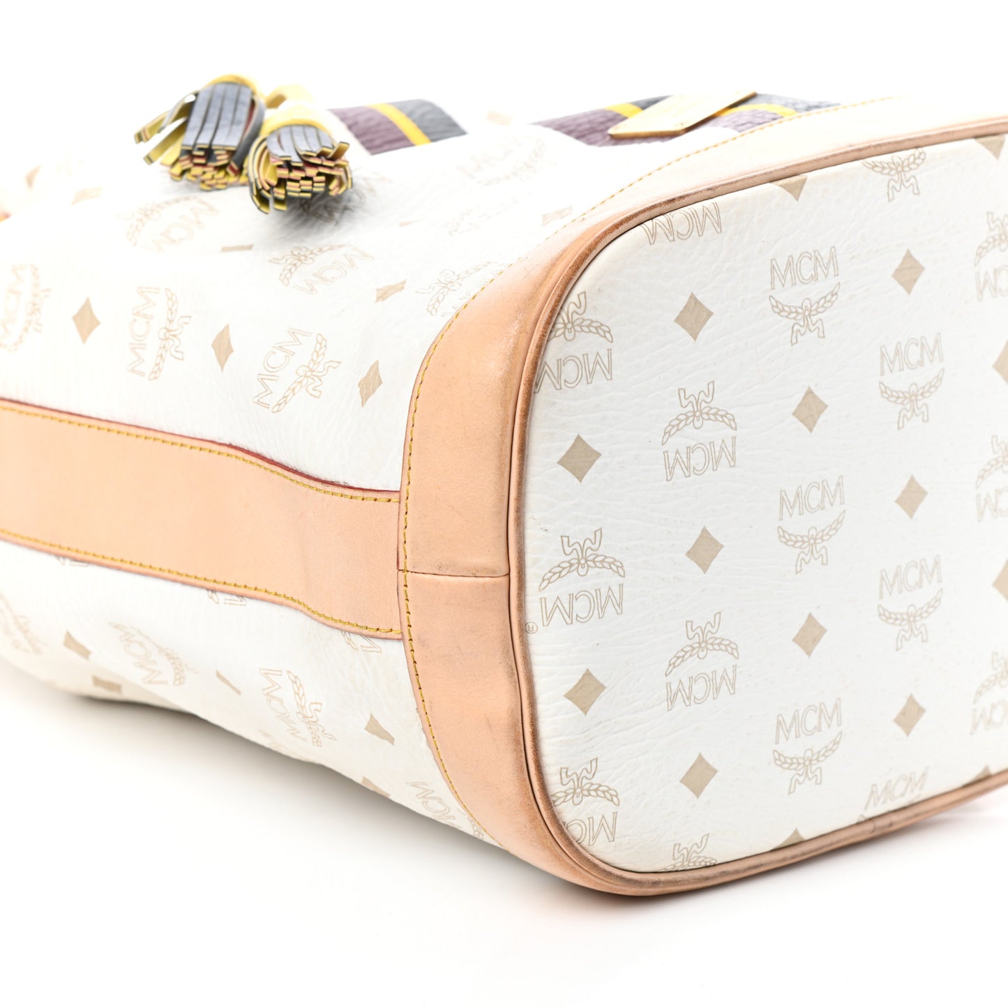 Visetos Stripe Drawstring Bucket Bag White