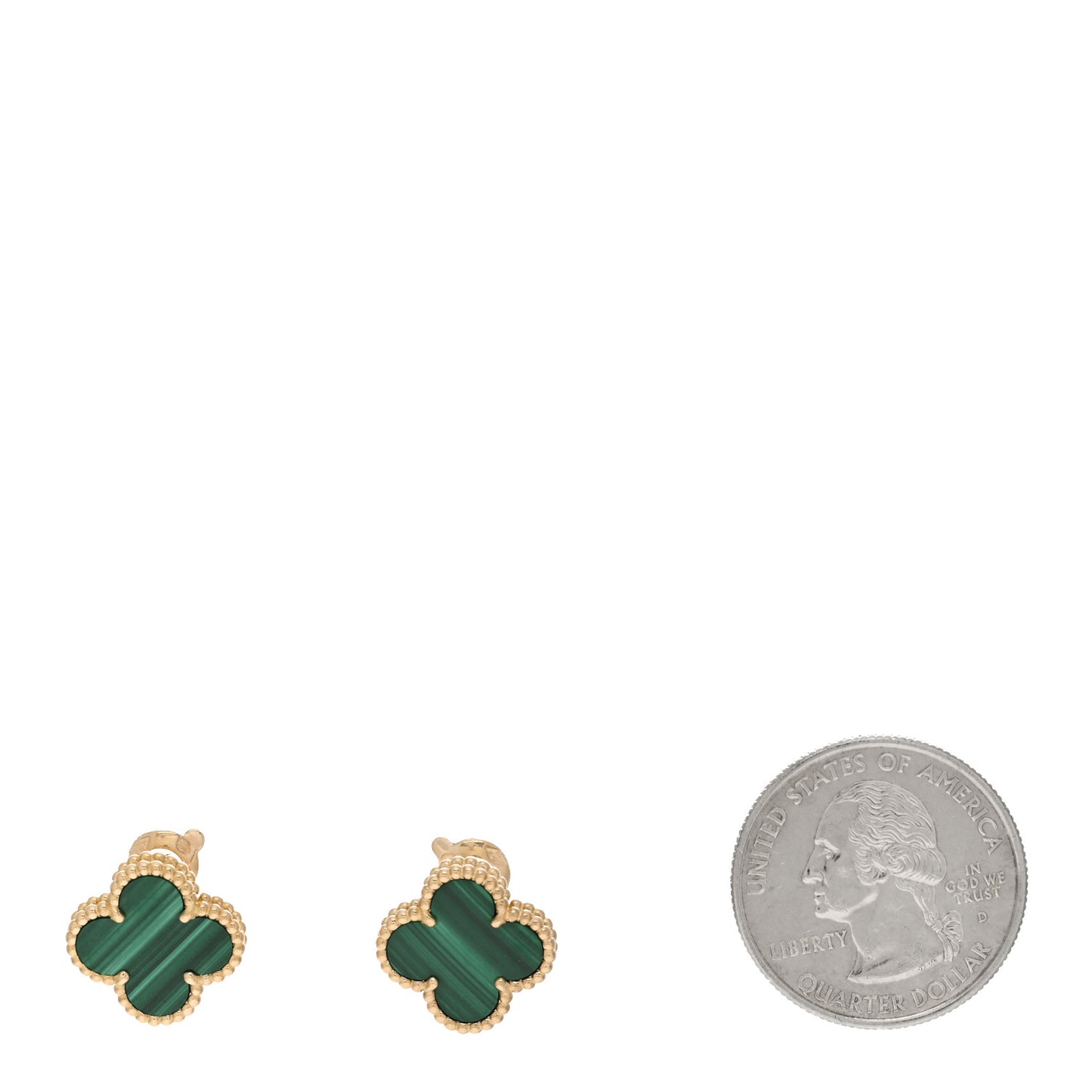 18K Yellow Gold Malachite Vintage Alhambra Earrings