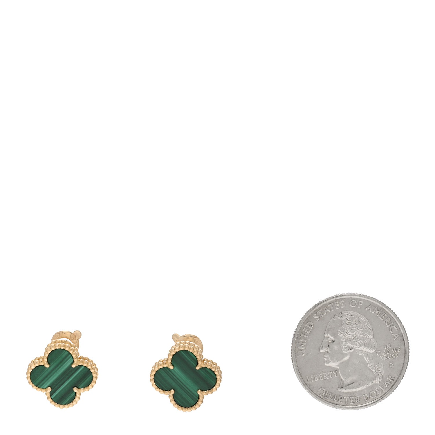 Van Cleef & Arpels 18K Yellow Gold Malachite Vintage Alhambra Earrings 2 of 5