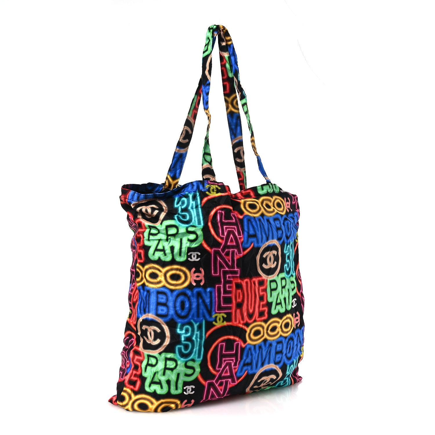 Chanel Caviar Fabric Graffiti Foldable Tote Bag With Chain Black Multicolor 5 of 19