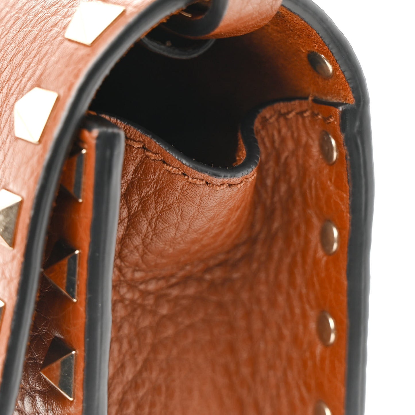 Pebbled Calfskin Medium Rockstud Flip Lock Crossbody Bag Saddle Brown
