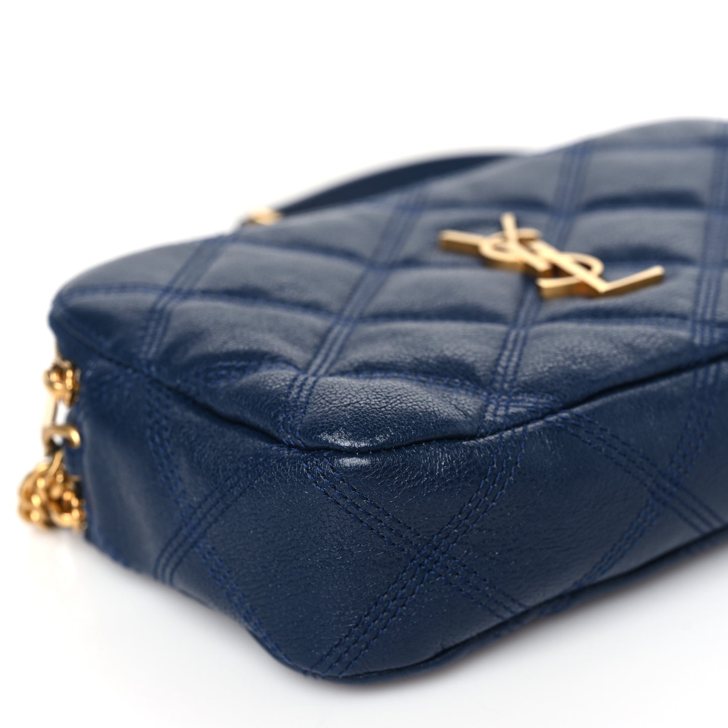 Grained Lambskin Quilted Mini Becky Double Zip Bag Blue Charron