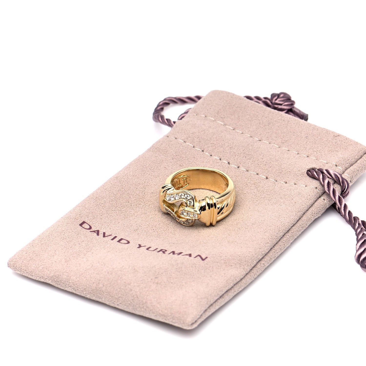 David Yurman 18K Yellow Gold Diamond Buckle Cable Ring 49 4.75 7 of 7
