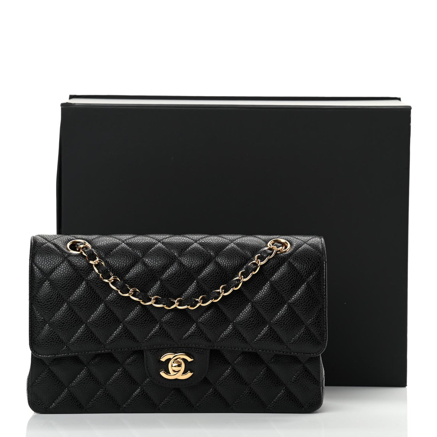 Caviar Quilted Medium Double Flap Black