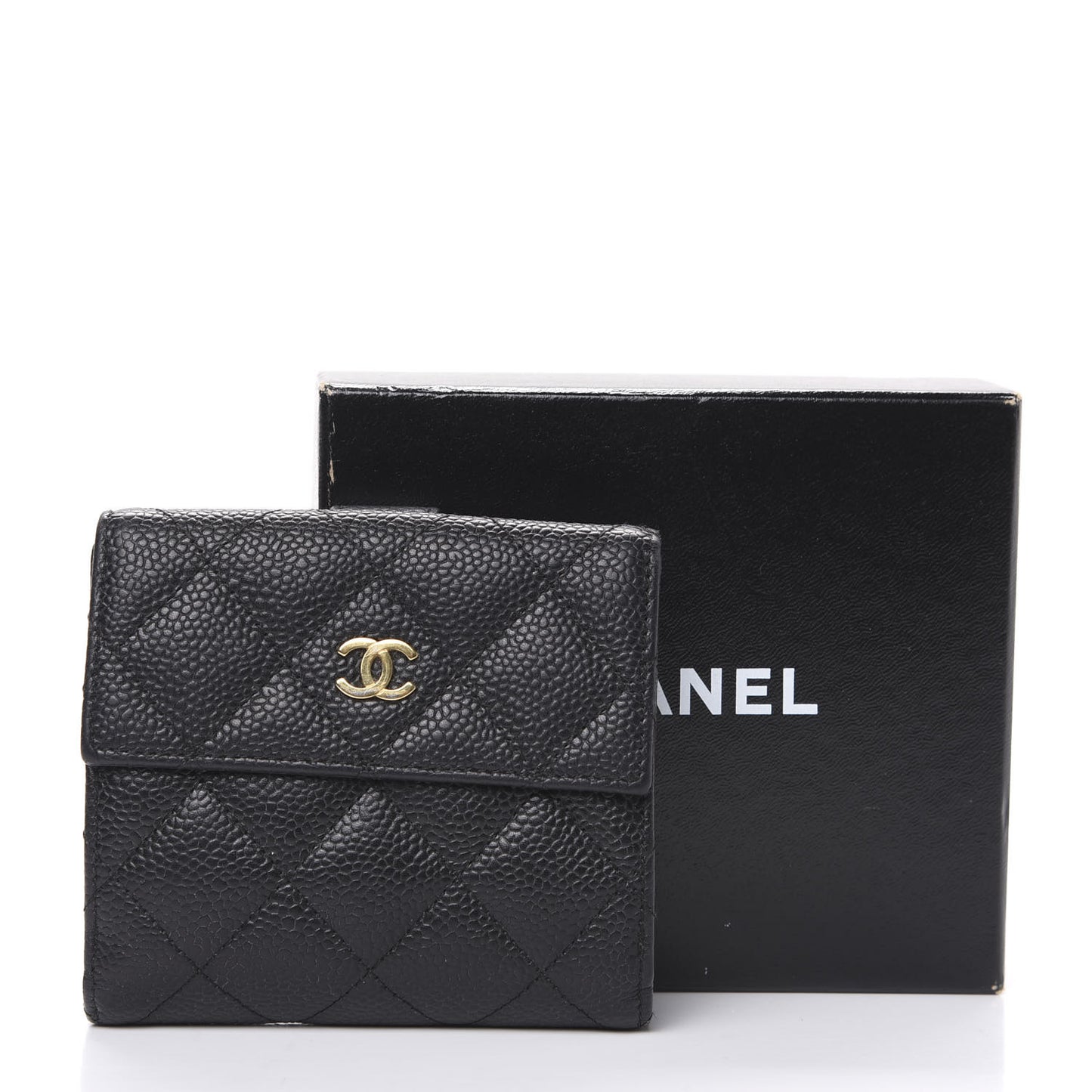 Caviar Quilted Compact Flap Wallet Black