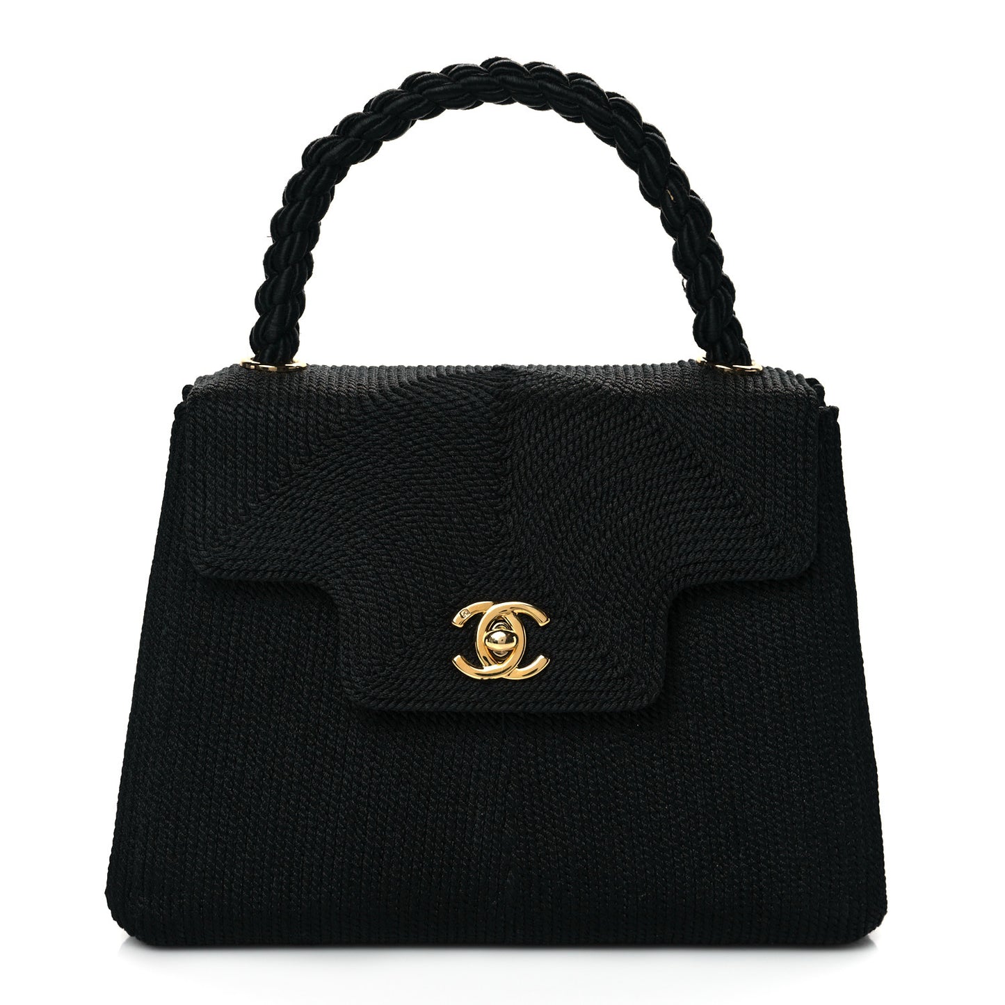 Silk Rope Mini Top Handle Flap Bag Black