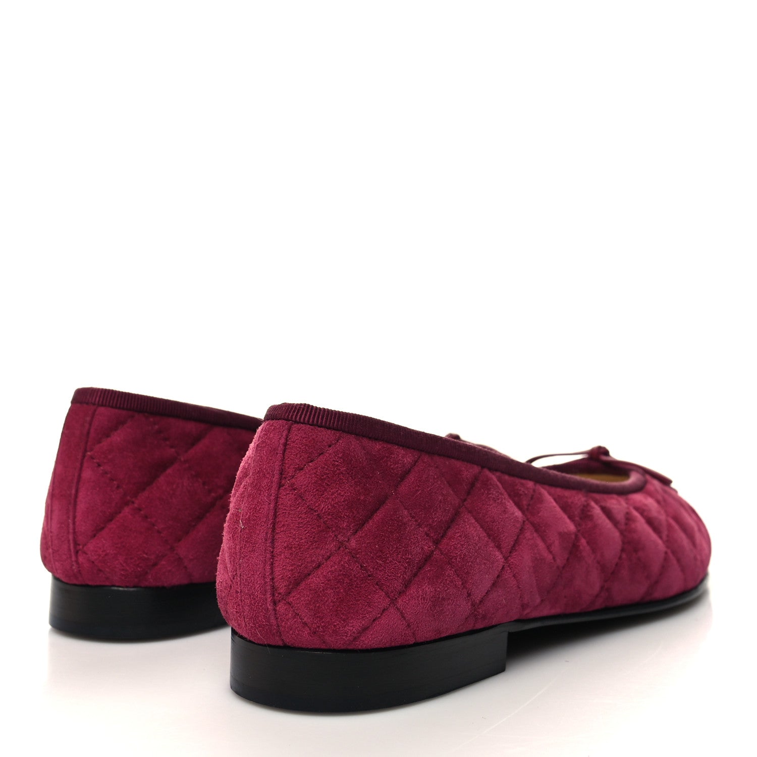 Chanel Suede Calfskin Quilted Cap Toe CC Ballerina Flats 39.5 Dark Pink 4 of 8