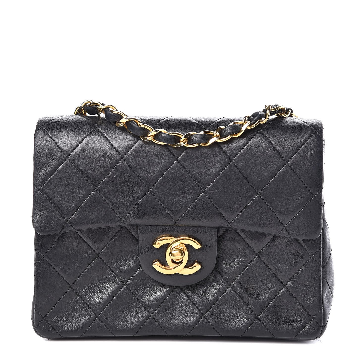 Lambskin Quilted Mini Square Flap Black