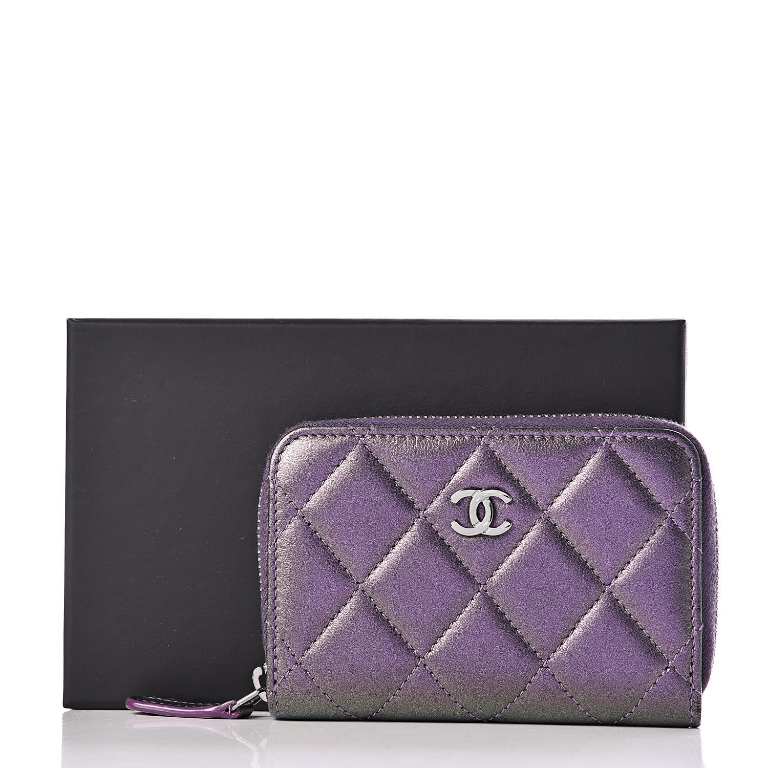 Chanel Metallic Lambskin Quilted Zip Around Coin Purse Wallet Purple 8 of 8