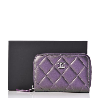 Chanel Metallic Lambskin Quilted Zip Around Coin Purse Wallet Purple 8 of 8