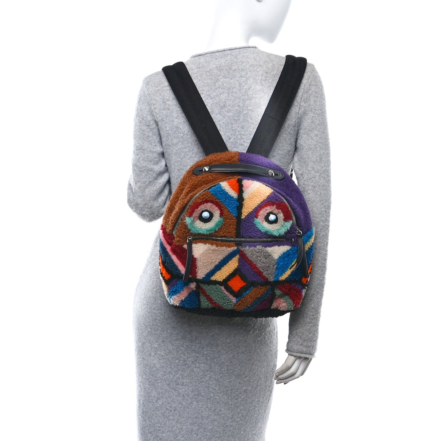 Shearling Geometric Monster Backpack Multicolor