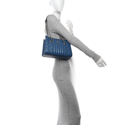 Gucci Calfskin Matelasse Aria Small GG Marmont Shoulder Tote Clear Blue 2 of 14