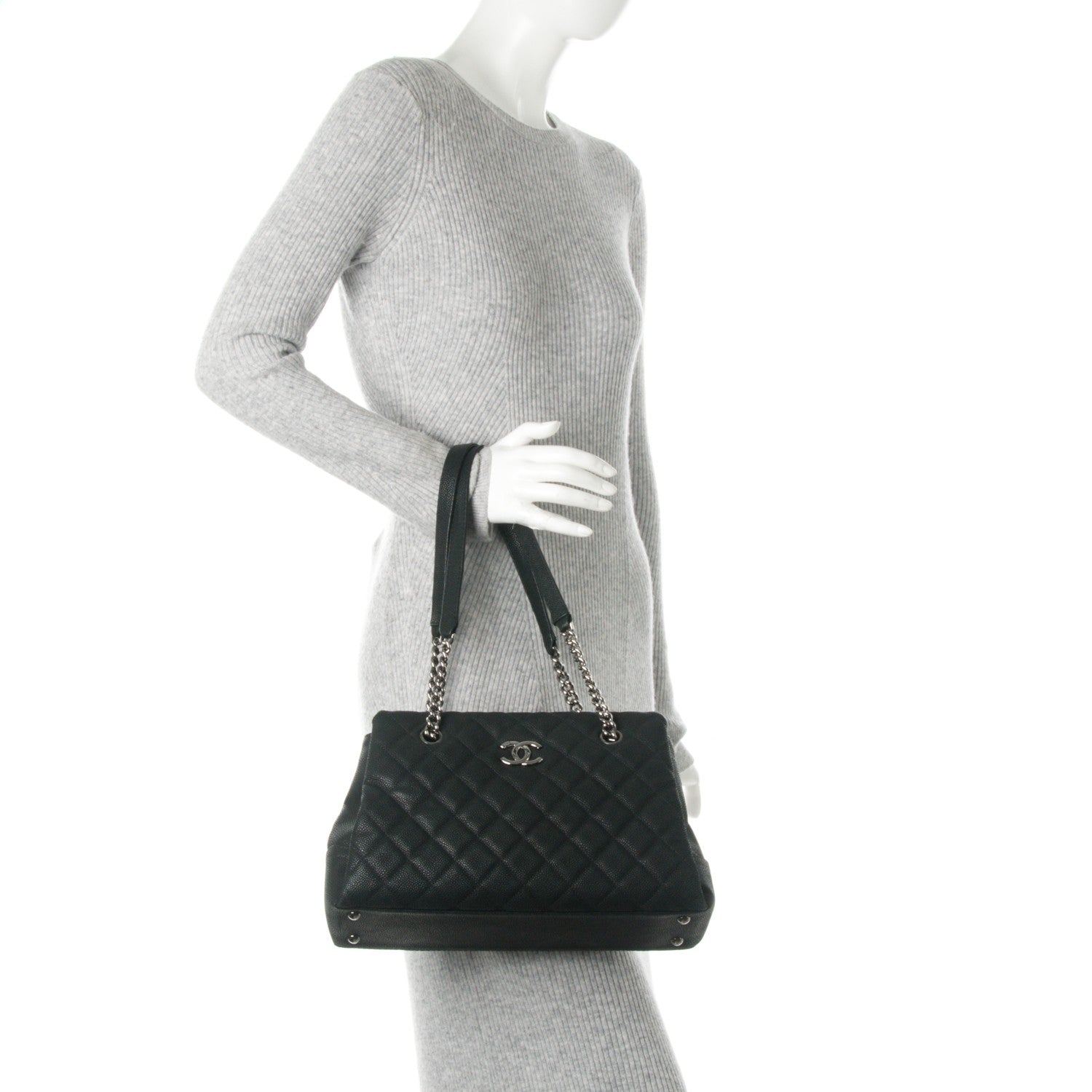 Chanel Iridescent Caviar Quilted Lady Pearly Tote Black 2 of 8