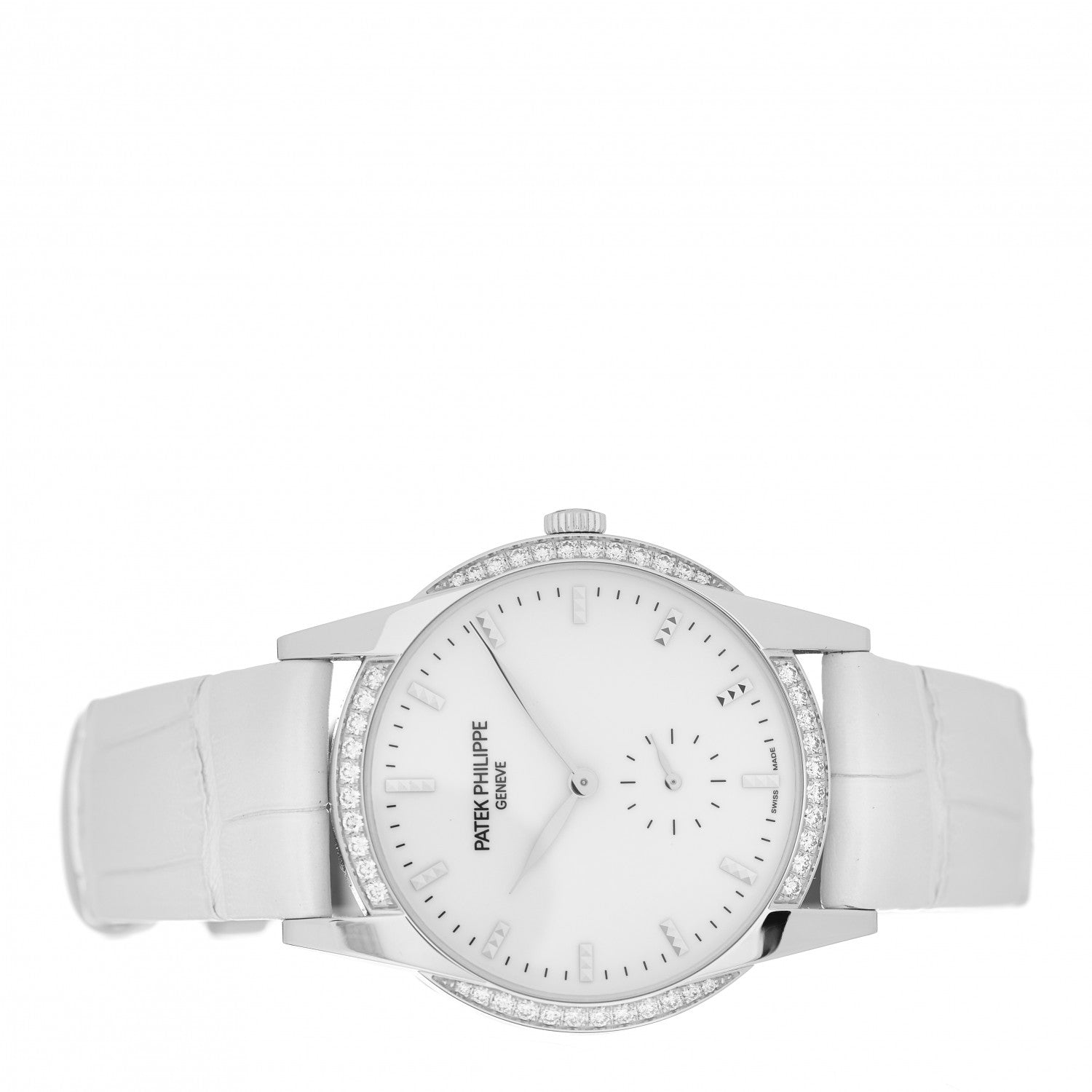 Patek Philippe 18K White Gold Alligator Diamond Bezel 33mm Calatrava Manual Winding Watch 7122/200G-001 2 of 5