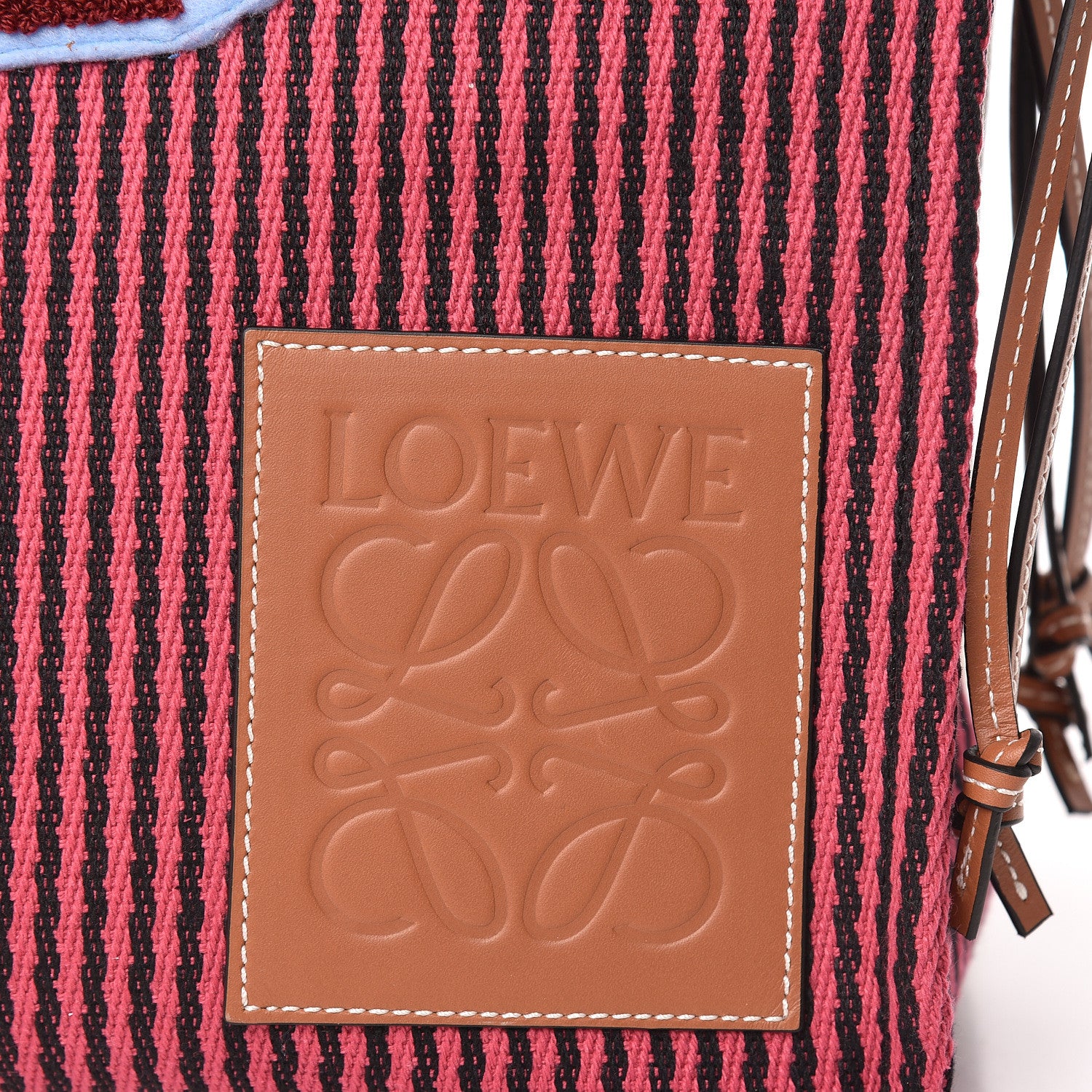 Loewe Canvas Calfskin Print Paulas Ibiza Stripes Cushion Tote Red White 6 of 11