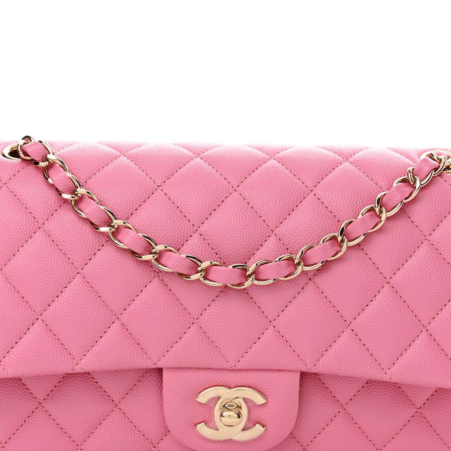 Caviar Quilted Medium Double Flap Pink